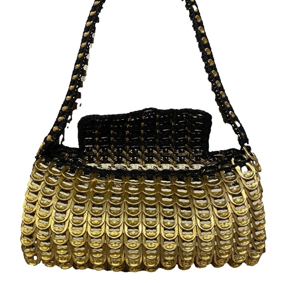 HANDMADE Gold Metal Upcycled Soda Tab Pop Top Crochet Retro 60s Inspired Purse - Picture 7 of 16